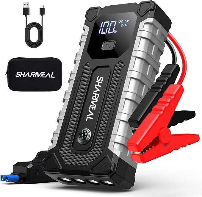 Sharmeal Car Jump Starter 6000A, Jump Starter Battery Pack for All Gas and 9.0L Diesel, 12V Portable Jump Box with LED Light
