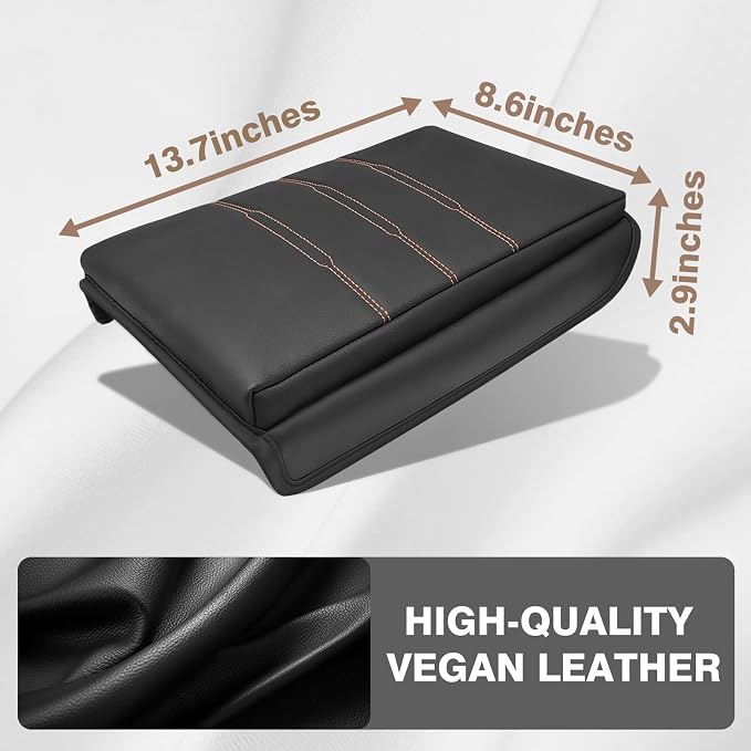 Muslogy Center Console Armrest Cover Fit for Honda CR-V 2023+ & CRV Hybrid Accessories, Comfort Armrest Pad Console Lid Cushion Vegan Leather 1-Inch Extra Thick (Black/Organge Trim)