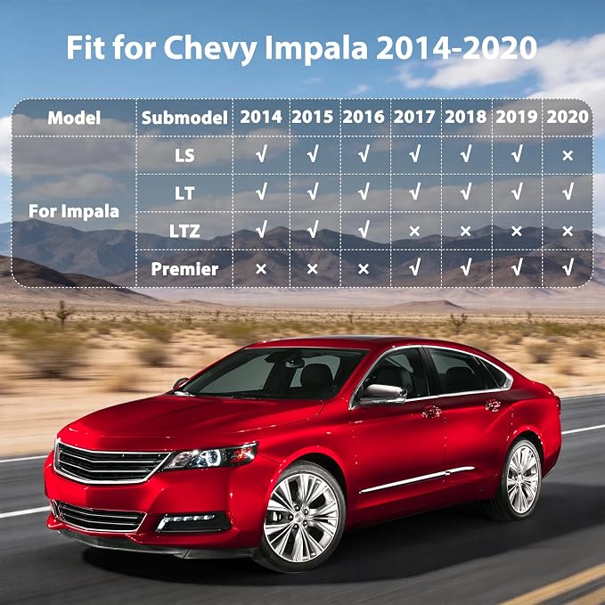 Floor Mats for Chevy Impala 2014-2020, Custom Fit TPE Liners | All Weather Waterproof Floor Mats with Cargo Liner, Heavy Duty Anti-Slip TPE Protection, Full Set for 1st & 2nd Row
