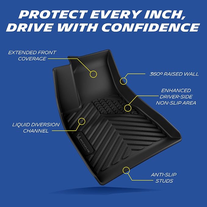 Michelin Vehicle Mats, Premier Series All-Weather TPE Custom Fit Liner for 2024-2027 Tesla Model 3 Floor Mats (3 Piece)