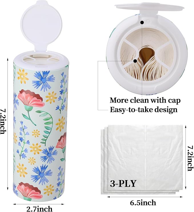 Car Tissues Cylinder 4 Packs Round Tissue Box Holder Perfect for Car Cup Holder, Napkins Box Round Container with Facial Tissues for Travel Car Bathroom Office School