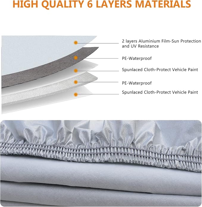SEAZEN Car Cover 6 Layers, Waterproof Truck Car Cover, Snowproof/UV Protection/Windproof, Universal Car Covers Breathable Fabric with Cotton (240 inch to 250 inch)