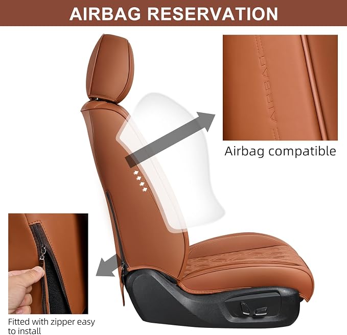 Car Seat Covers Front Pair, Breathable Leather Automotive Front Seat Covers with Headrest, Universal Automotive Vehicle Seat Cover for Most Sedan SUV Pick-up Trucks, Brown