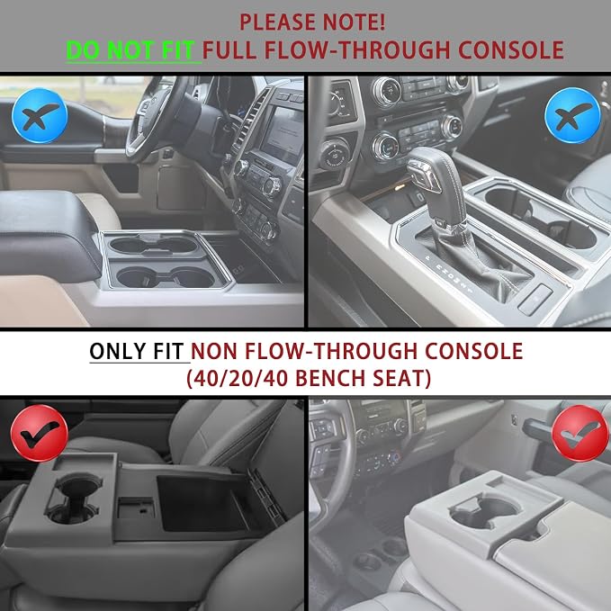 Non Flow-Thru Console Cup Holder for 2016-22 Ford F150 F250 F350 F450 F550 | Front Seat Dual Cup Holder, Rubber Insert, Super Duty Truck Accessories, FL3Z-1513562-AD, FL3Z-1513562-AB