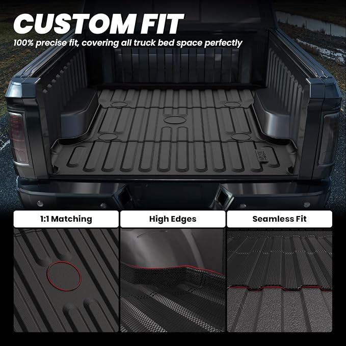 LASFIT 6.4FT Truck Bed Mat for Ram 1500 2006-2018 & Ram 2500/3500 2006-2026 & 1500 Classic 2019-2024 (6FT4/76.8 inches), NOT for Optional Rambox, All Weather Custom Fit TPE Truck Bed Liner