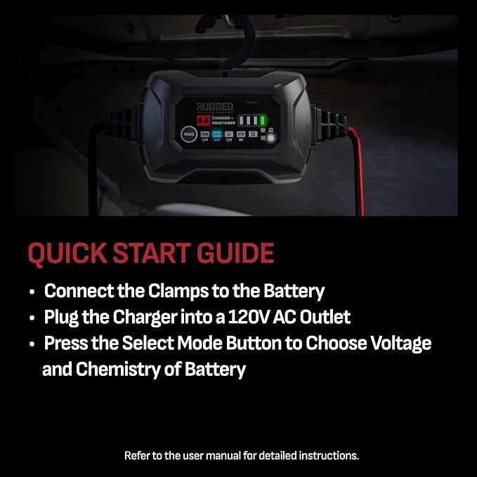 Schumacher Electric Rugged 5A Car Battery Charger and Maintainer, 3-in-1 Solution, for 6V/12V Power Sport, Automotive, and Marine Batteries, SC1682