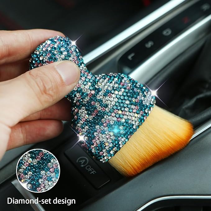 zipelo Auto Interior Dust Brush, Car Detailing Cleaning Brush with Diamond, Bling Handle Soft Bristles Dusting Tool, Scratch Free Dirt Clean Brushes for Vehicle Air Conditioner Vent (Multicolor)