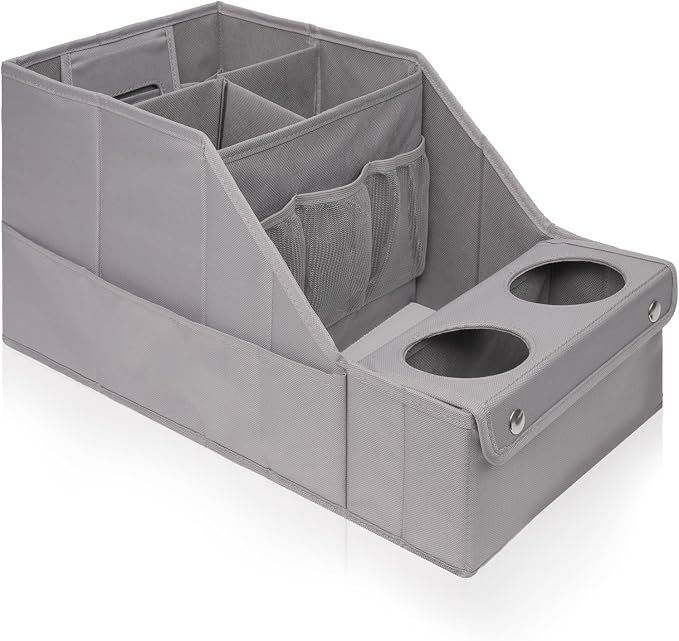 MULISOFT Car Seat Organizer - Backseat Organizer with 11 Storage Compartments and 2 Cup Holders for Travel, Kids | Made from durable Oxford fabric with a waterproof surface, anti-slip buckles, and a foldable design for easy storage.