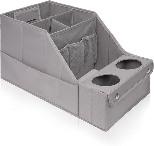 MULISOFT Car Seat Organizer - Backseat Organizer with 11 Storage Compartments and 2 Cup Holders for Travel, Kids | Made from durable Oxford fabric with a waterproof surface, anti-slip buckles, and a foldable design for easy storage.