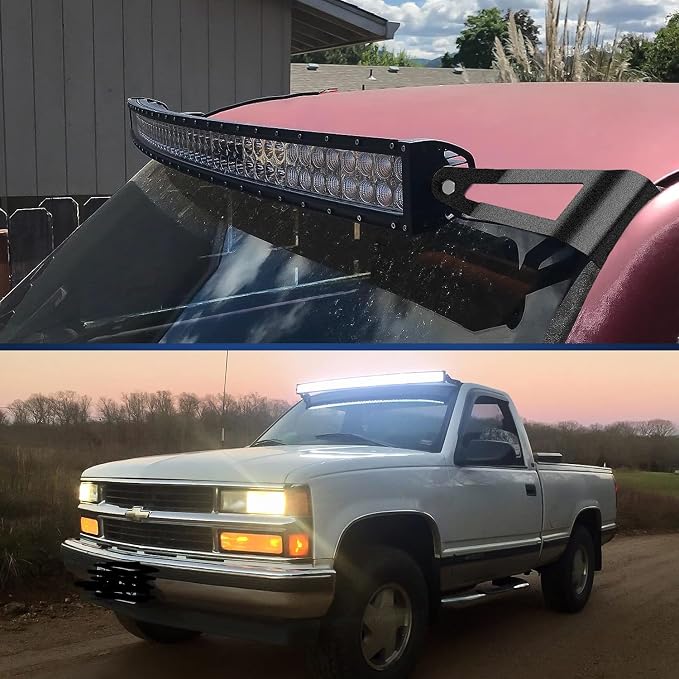 Nilight 2PCS 50” Curved LED Light Bar Bracket at Upper Windshield Roof Cab for 07-13 Chevy Silverado Suburban Avalanche Tahoe & GMC Yukon Sierra, 2 Years Warranty