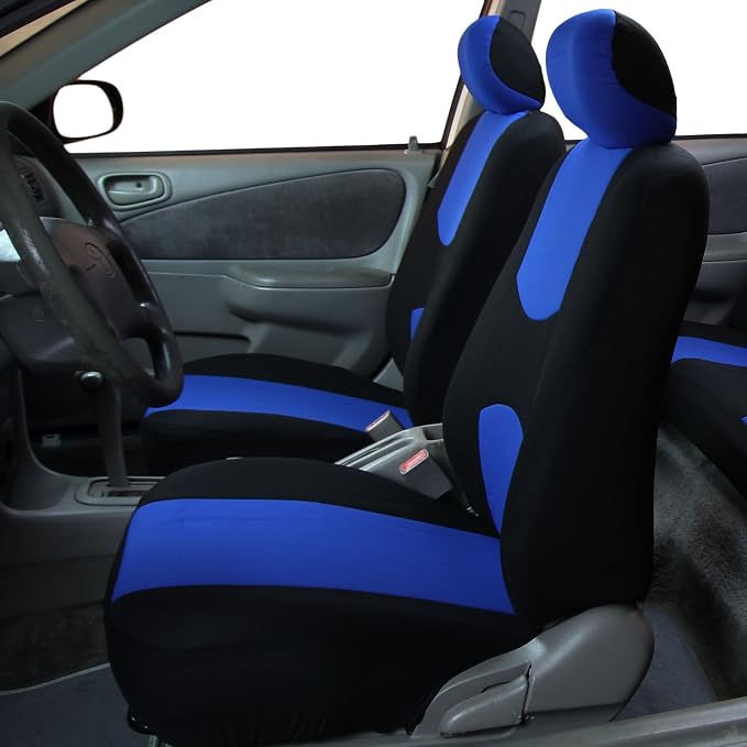FH Group Car Seat Covers Front Set in Cloth-Car Seat Covers for Low Back Car Seats with Removable Headrest,Universal Fit,Automotive Seat Covers,Washable Car Seat Cover for SUV,Sedan, Van Blue