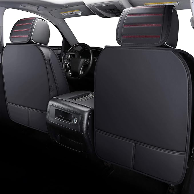 YIERTAI Chevy Silverado Seat Covers Compatible with GMC Sierra fit 2007-2025 2026 1500/2500/3500HD Trail Boss Z71 Crew Double Extended Cab LTZ LT RST Waterproof Leather(2 PCS Front only/Black-Red)