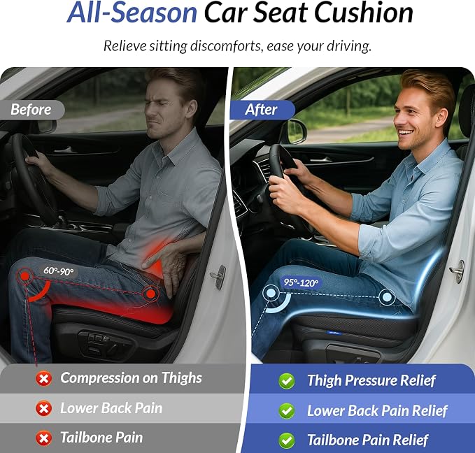 ZIKEE Wedge Car Seat Cushion for Tailbone Pain Relief & Better Visibility | Ergonomic Memory Foam Seat Cushion for Car with Breathable Channel Design, Fits Car, SUV, Truck, Non-Slip Mesh Cover