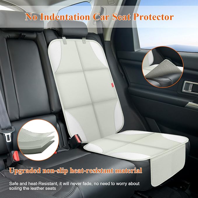 Car Seat Protector for Child Car Seat, 600D Fabric Safe Car Seat Cover with Upgraded Non-Slip Backing, Waterproof Seat Protector Under Baby Car Seat, 1PCS, Beige Grey