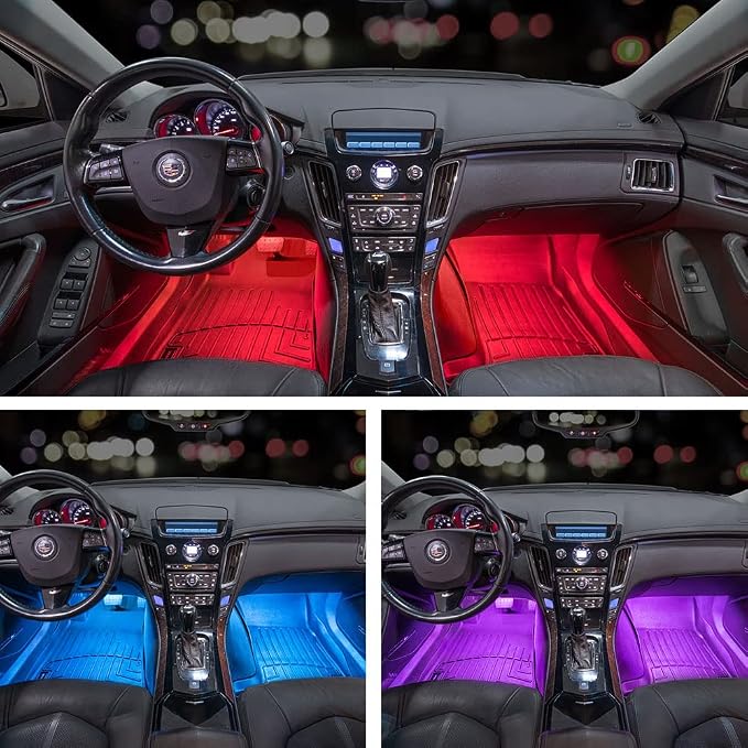 LEDGlow 4pc 7 Color LED Interior Footwell Lighting Kit w/Cigarette Adapter | Multi-Color Underdash Neon Accent Lighting For Car & Trucks Include Solid Colors, Modes, Music Mode, Courtesy Lights & More