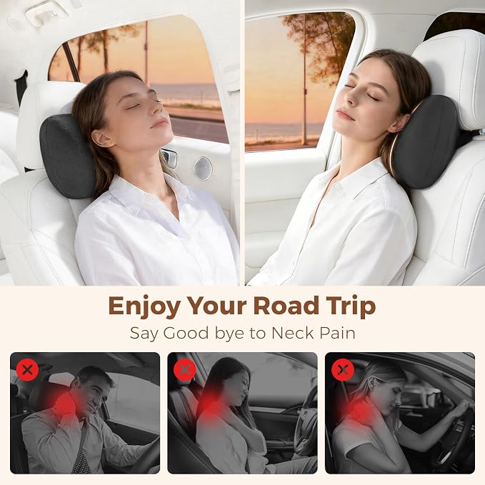 BEBAS Car Headrest Pillow, Comfy Car Neck Pillow for Driving Seat, Universal Neck Support Pillow with Adjustable Strap & Removable Washable Cover, Headrest Cushion for Pain Relief(Black, 1 Pack)