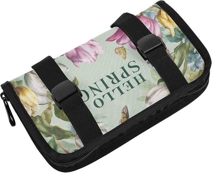 Green Spring Wildflowers Tulip Butterflies Car Tissue Holder Durable Napkin Holder Hanging Tissue Holders Case Car Tissues Bag for Sun Visor Seat Back Universal Auto