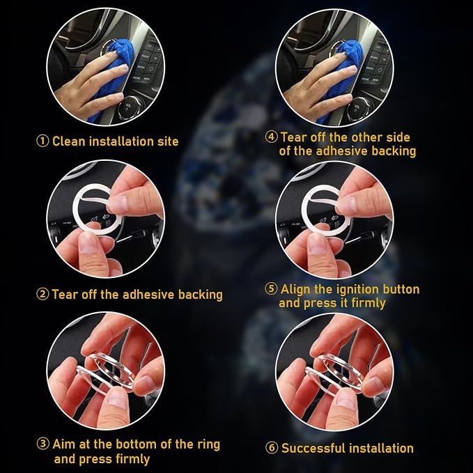 Kewucn 2 PCS Bling Crystal Double Rhinestone Car Engine Start Decoration Ring, Sparkling Push Start Button Sticker, Key Ignition & Knob Ring Decoration, Bling Car Interior Accessory(White)
