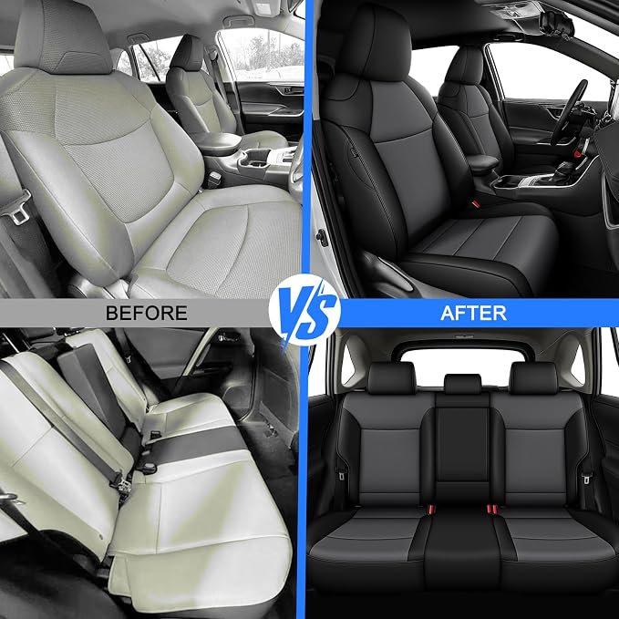 AOMSAZTO Custom Fit Seat Covers for Toyota RAV4: 2019 2020 2021 2022 2023 2024 2025 LE XLE XLE Premium Limited-Faux Leather Full Set Compatible Airbag Seat Protector Black&Gray