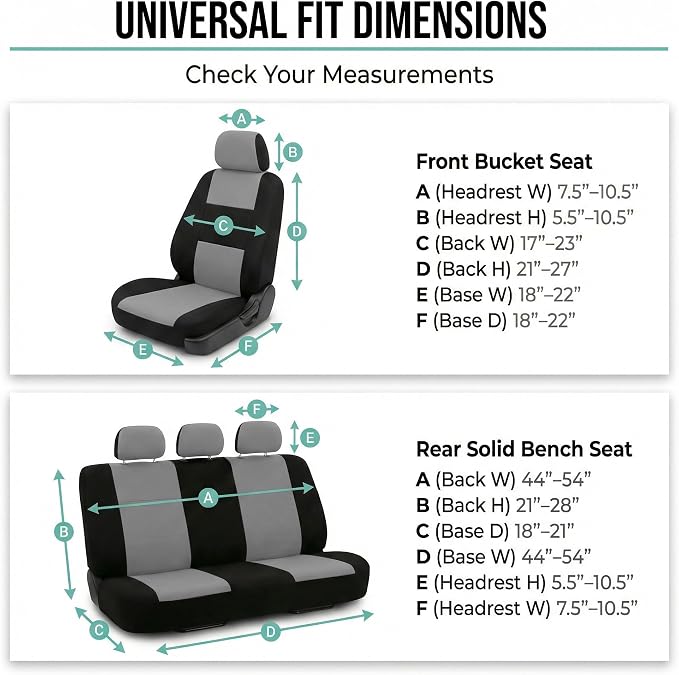 FH Group Car Seat Covers Full Set Cloth - Universal Fit Automotive Seat Covers, Low Back Front Seat Covers, Solid Back Seat Cover, Washable Car Seat Cover for SUV, Sedan and Van Gray