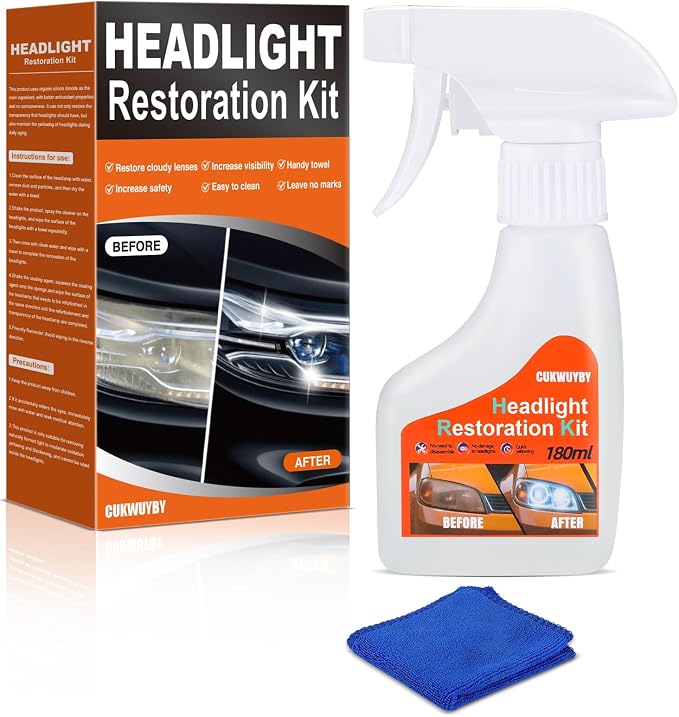 Headlight Restoration Kit Headlight Cleaner Head Light Cleaner Removing Yellowing Oxidized with Headlight Cleaner Towel (Scratches & Damages Cannot be Repaired)