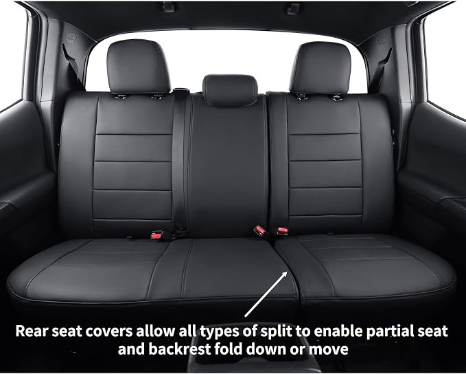 coverdream 2024 2025 2026 Tacoma Seat Covers Full Set for Toyota Tacoma 4th Gen Double/Crew Cab SR,SR5,TRD Sport,TRD Off-Road,Limited,Fully Covered,Luxury Waterproof Leather Car Seat Protector(Black)