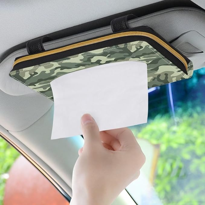 Camouflage Car Visor Accessories Rectangular Sun Visor Napkin Holder PU Leather Visor Tissue Holder Mask Holder for Car Easy to Install