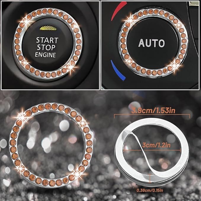NBTEPEM 12 Pcs Bling Car Accessories Set for Women Car Floor Mats Full Set Steering Wheel Cover Seat Belt Covers Coasters Universal Fit Car SUV Truck Van Champagne