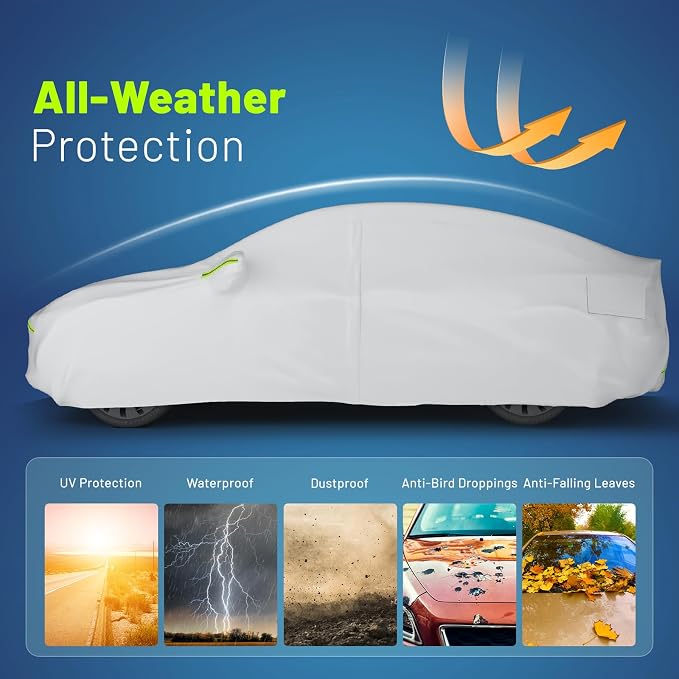 Favoto Car Cover Waterproof All Weather Custom Fit Tesla Model Y | 6 Layers Outdoor Rain Snow Sun Protection with Ventilated Mesh Charging Port Door Zipper