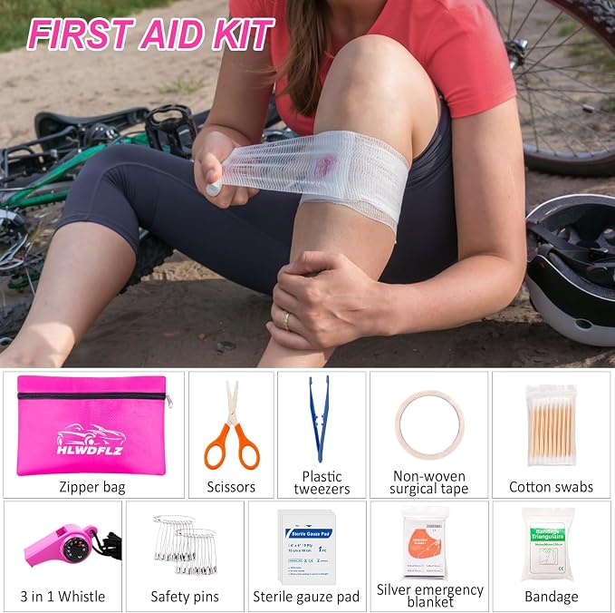 Car Emergency Kit with Portable Air Compressor - Roadside Emergency Kit for Vehicles, Winter Car Safety Roadside Assist Kit, Emergency Car Kit for Teen Girl and Ladies L-77