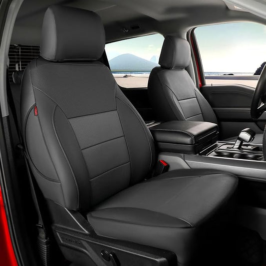 coverdream F150 Seat Covers for 2021-2025 2026 Ford F150 SuperCab XL/XLT & 2023-2026 Super Duty SuperCab XL/XLT,2-Door,Fully Covered,Waterproof Leather Seat Protector(Full Set,Black & Grey)