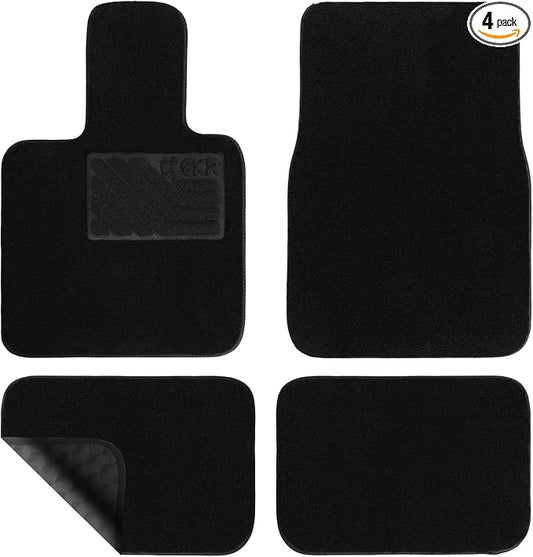 EKR All-Weather Universal Floor Mats,Thick Anti-Slip Car Carpet(Black) | 0.5 in-Thick Anti-Slip Automotive Floor Mat with Driver Heel Pad Fit for SUV/Vans/Sedans/Trucks,Black 4pcs Full set