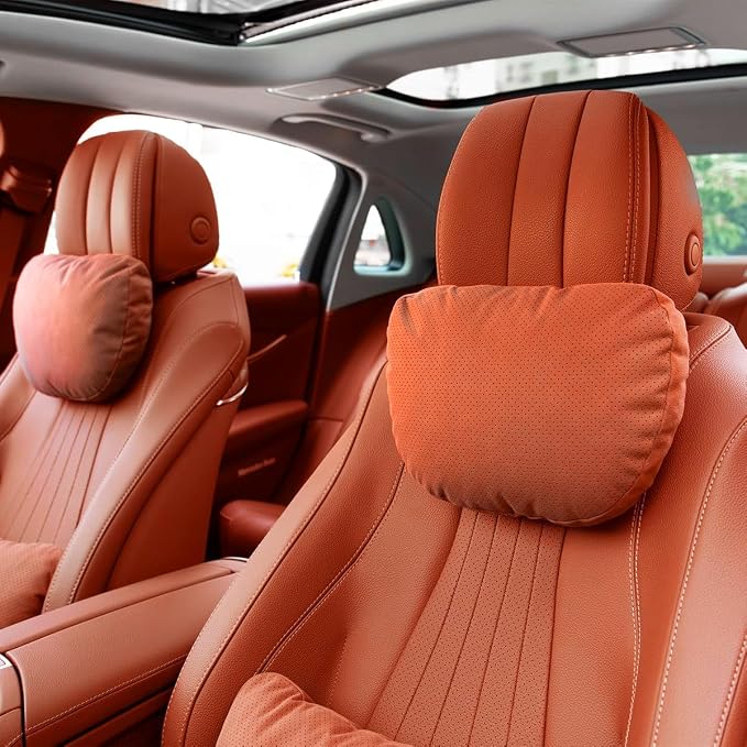 2 Pcs Car Headrest Neck Pillow for Driving,Universal Premium Suede Leather Soft and Comfortable Headrest,Three Gears of Height Adjustment Car Seat Headrest Pillow Car Interior Accessories