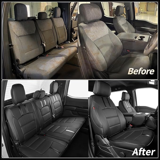 coverdream F150 Seat Covers for 2015-2020 Ford F150 SuperCab & 2017-2022 F250/F350 SuperCab XL/XLT/Lariat,2-Door,Fully Covered,Waterproof Leather Seat Protector(Full Set,Black & Carbon Fiber)