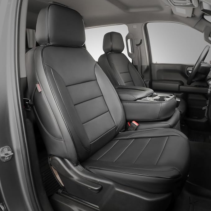 EKR Silverado Seat Covers Custom Fit for (Crew Cab) 2014 2015 2016 2017 2018 Chevrolet Silverado 1500 & HD 2500/3500 WT/LS/LT/LT/High Country/Custom,Faux Leather (Black)