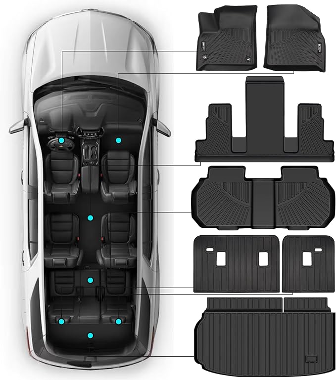 Floor Mats Fit for 2018-2023 Chevrolet Traverse 7 Seats (Bucket Seats), All Weather TPE Car Floor Liners Carpet Custom Fit for Chevy Traverse Accessories，3 Row & Cargo Liner