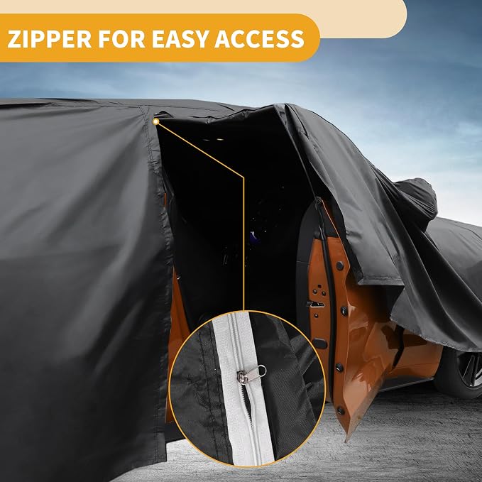 Waterproof All-Weather Universal Car Cover with Right Side Zipper, 190T Polyeste Black Blue Fits for SUV Up to 181" Length