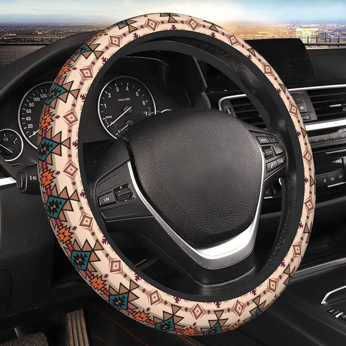 Retro Tribal Aztec Native Steering Wheel Cover For Women Men Girls Car Accessories Decor Anti-Slip Neoprene Auto Steering Wheel Covers Protector Universal 15 Inch