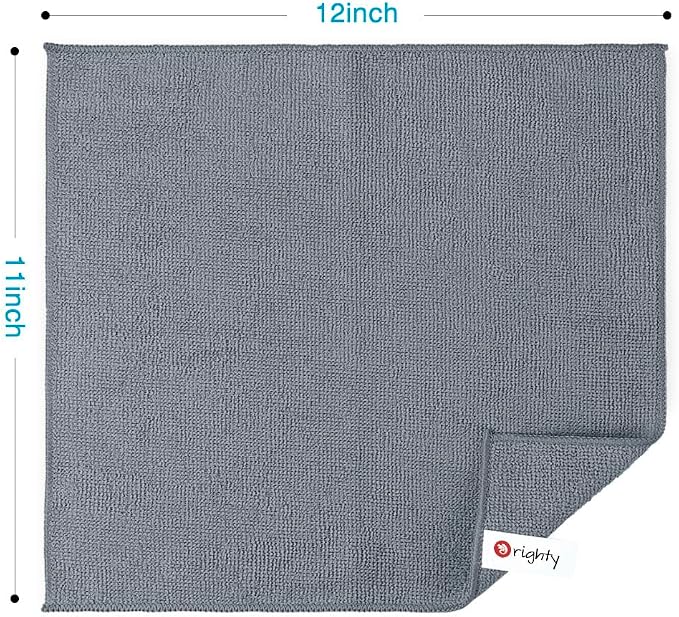 Orighty Microfiber Cleaning Cloth, Cleaning Rags, 12 Pack, 12x11 in, Grey | Microfiber Towels for Cars, Soft Highly Absorbent Rag, Lint Free Cloths for Car Care, House, Kitchen