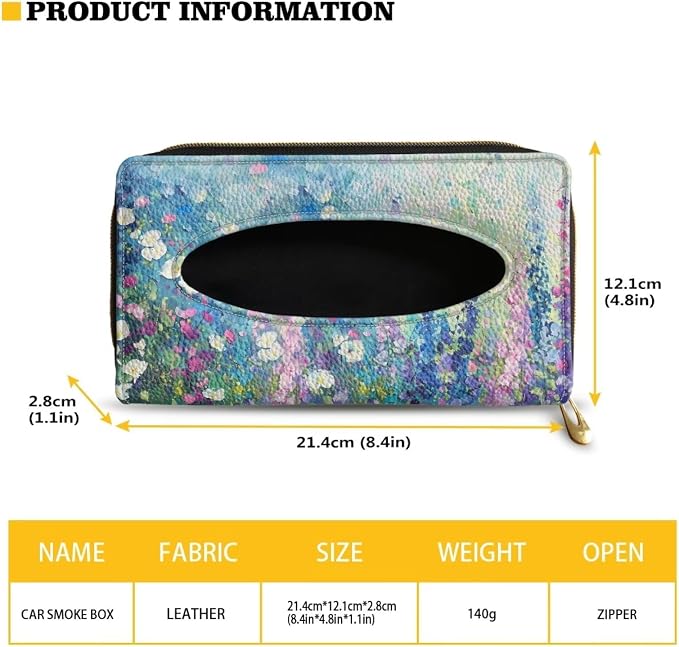 Blue Floral Sun Visor Tissues Box Cover for Car PU Leather Premium Car Tissue Box Holder Universal Napkin Holder