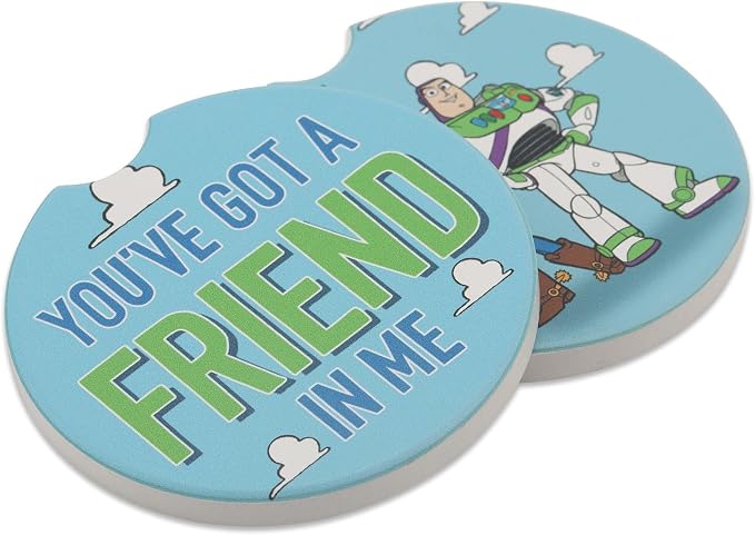 Disney Pixar Toy Story Woody and Buzz Ceramic Car Coasters | Fun Auto Coasters, Set of 2 for Car or Truck