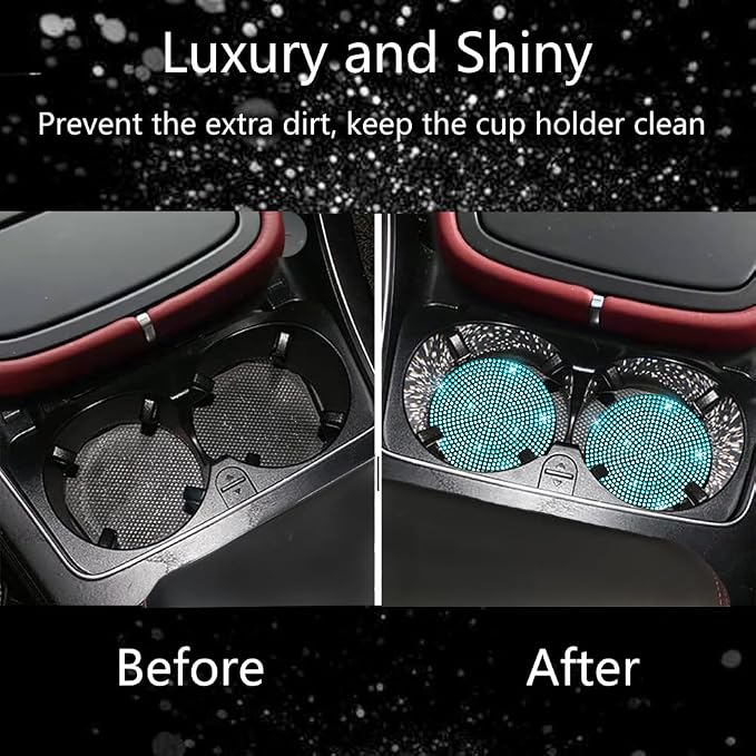 NBTEPEM 4pcs Bling Car Cup Holder Coaster, 2.75 inch Anti-Slip Shockproof Universal Fashion Car Coasters Insert Bling Crystal Rhinestone Automotive Interior Accessories for Women (Aquamrine)