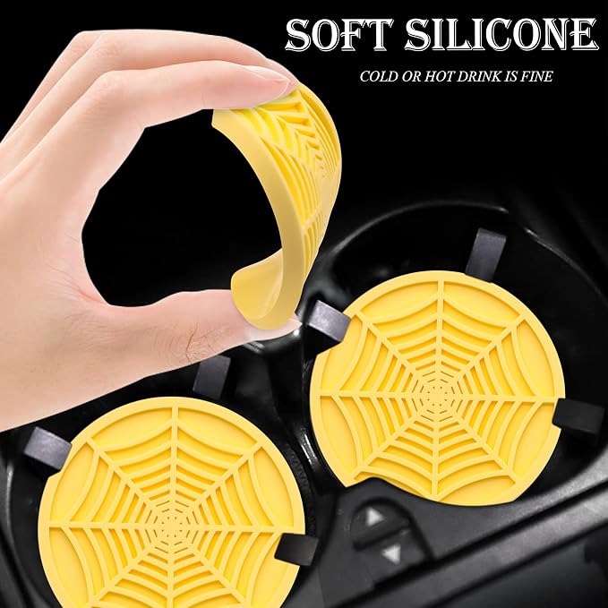 4PCS Car Cup Holder Coasters, 2.75 Inch Universal Non-Slip Insert Water Bottle Holder Pads, Car Interior Accessories Sets (Yellow)