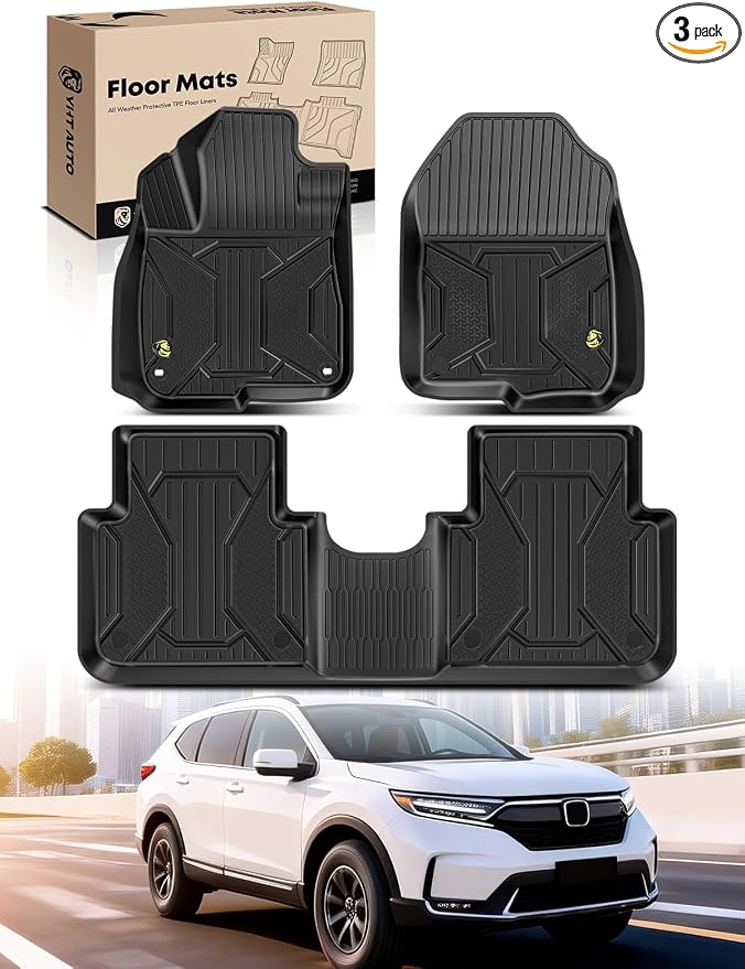 YHTAUTO Automotive Floor Mats Compatible with Honda CR-V 2017-2022 Hybrid Models, TPE All Weather Floor Liner Odorless Custom Fit Car Mats, 1st & 2nd Row, Set of 3