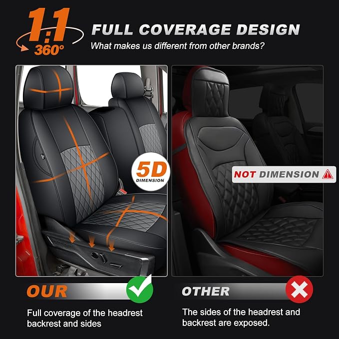 AOMSAZTO Truck Seat Covers for Chevy Silverado/GMC Sierra 1500 (2007-2013) 2500HD/3500HD (2007-2014) - Black/Gray Diamond Grid Faux Leather Seat Cover Full Set(Rear 40/60 Split for Crew Cab)
