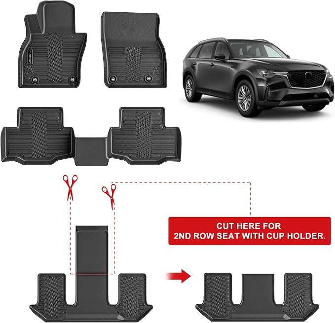 Auxko All Weather Floor Mats Cargo Mat Back Seat Mat Fit for Mazda CX90 6&7 Seat 2026 2025 2024 TPE Floor Liner Trunk Mat CX90 Accessories All Season Odorless Anti-Slip Black
