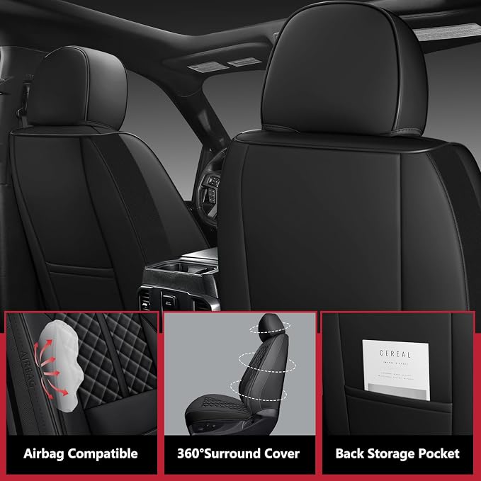 Wrangler Seat Covers 2007-2026,Custom Fit for Jeep Wrangler JK JL 4 Door Unlimited Sahara/Sport/Rubicon X 392 Willys,Waterproof Faux Leather and Lumbar Support (Black, Front Pair-2 seats(18-26))