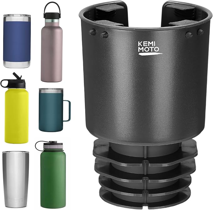 KEMIMOTO Cup Holder Expander for Car, Compatible with Hydro Flask 32/40oz, Yeti 24/30/36oz, Other Bottles in 18-40oz, Large Cup Holder Adapter Fits for Universal Vehicle, Silver Gray