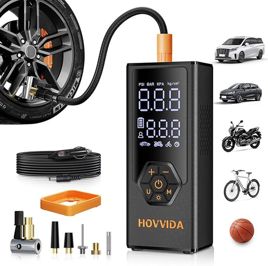 Tire Inflator Portable Air Compressor, Air Pump for Car Tires, 7800 mAh Battery, 12V DC, 150 PSI, 40L/min Air Flow, Fast Inflation, Portable air pump for MPV, SUV, Car, Motorcycle, Bike, Ball