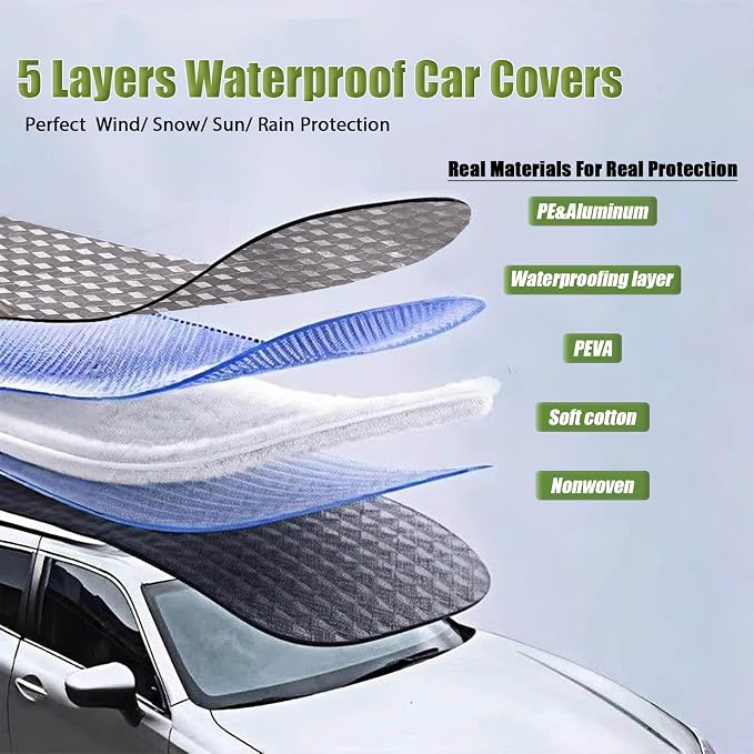 5 Layers Waterproof Car Covers for Automobiles All Weather Season UV Protection Rainproof Outdoor Full Cover Universal Fit SUV 191" to 200"